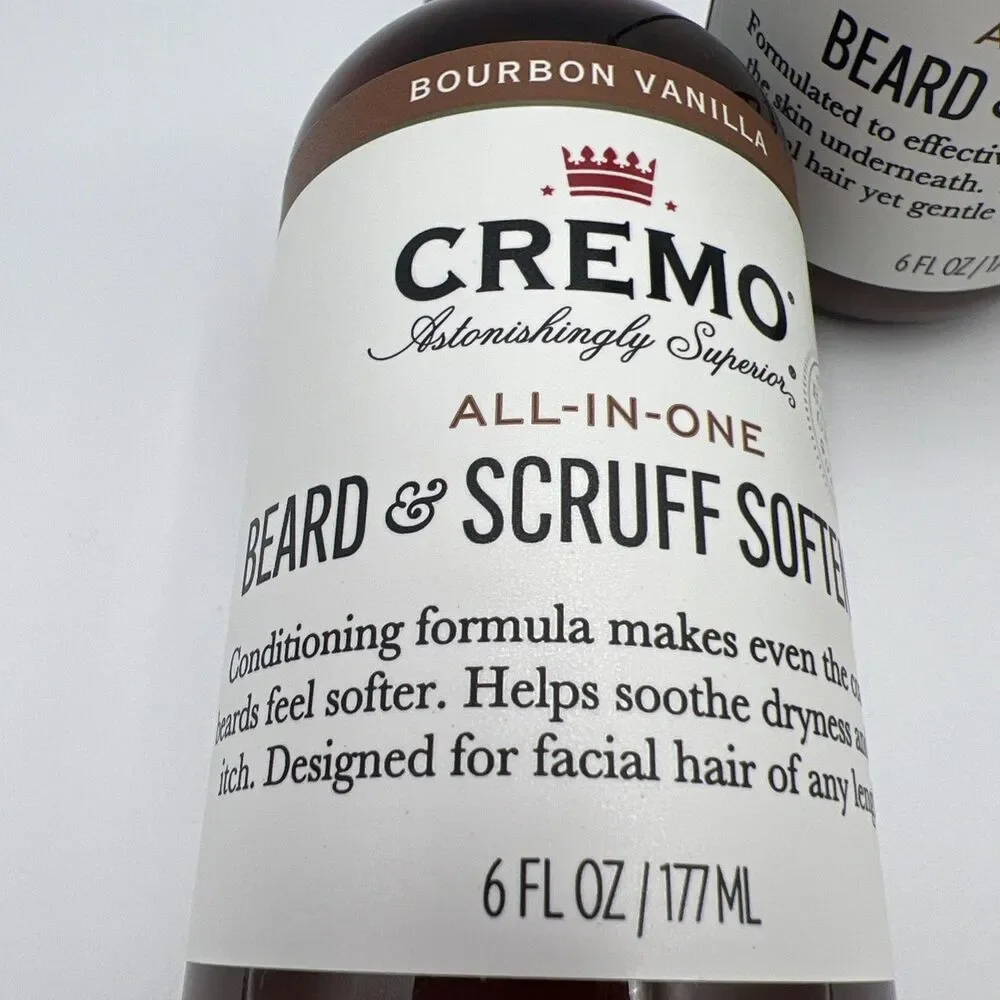 Cremo All In One Beard & Face Wash, And Beard & Scruff Softener Bourbon Vanilla